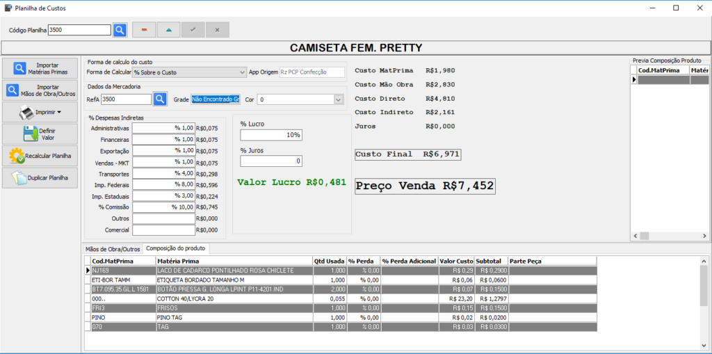 Planilha de Custos RZ Sistemas